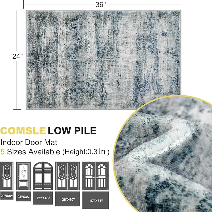 COMSLE Door Mat, Front Door Rug Indoor for Entrance Faux Wool Absorbent Non Slip Modern Throw Rug for Entryway Hallway Muddy Paws - Pet Friendly, 24x36 Inches, Green/Worn Blue Machine Washable