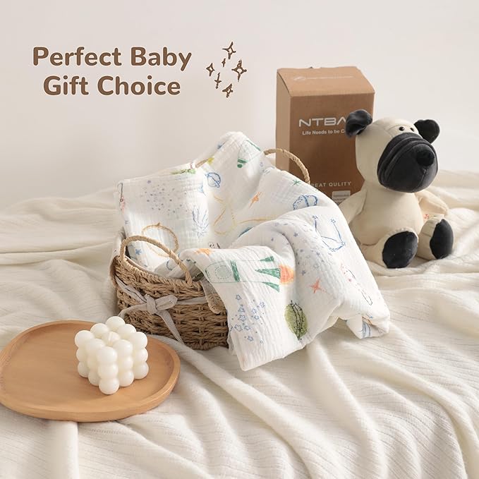 NTBAY 2 Layer Muslin Cotton Baby Swaddle Blanket, 42x60 Soft and Breathable Receiving for Newborns and Infants, Perfect for Crib, Stroller, Travel, Lightweight Nursery Blanket, Space Explorer