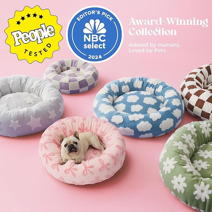 LE SURE Shown on TV Donut Medium Dog Bed - Round Cat Beds for Indoor Calming Bed Gift for Pets, Home Decor Cute Modern Beds with Jacquard Shaggy Plush & Anti Slip Bottom, 30 Inch, Pink Taffy