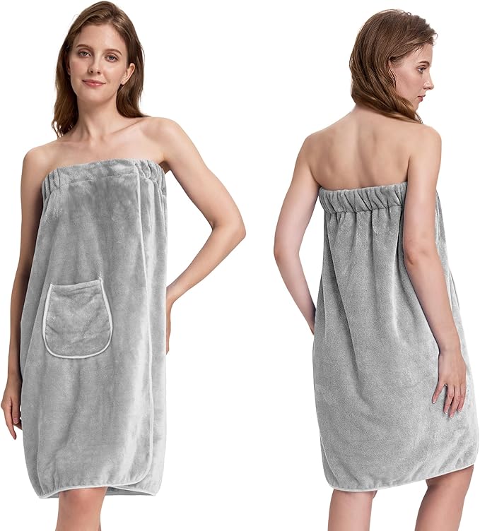 PJGGZ Towel Wrap for Women, Three Adjust Clasps Closure Bath Wraps After Shower Spa Sauna Bathrobe(Available in Plus Size)