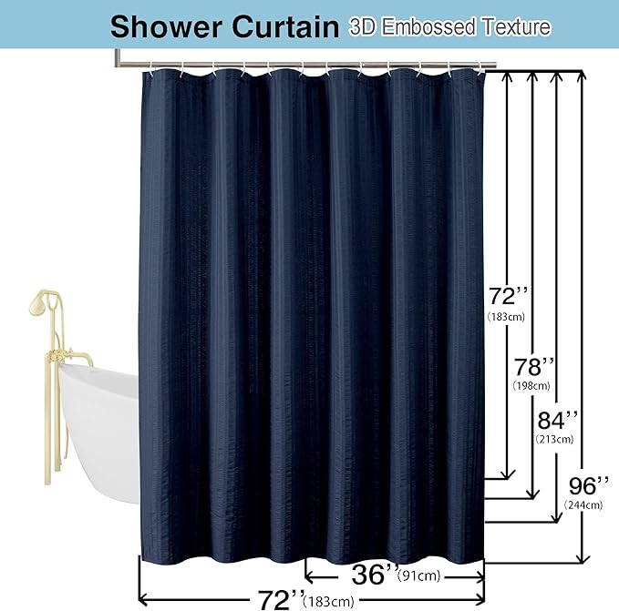 Aiyufeng Moga Navy Blue Shower Curtain 84 Inches Long, 3D Embossed Textured Fabric Shower Curtain for Bathroom - Soft Cloth & Hotel Spa Luxury, Machine Washable, 72X84, Blue