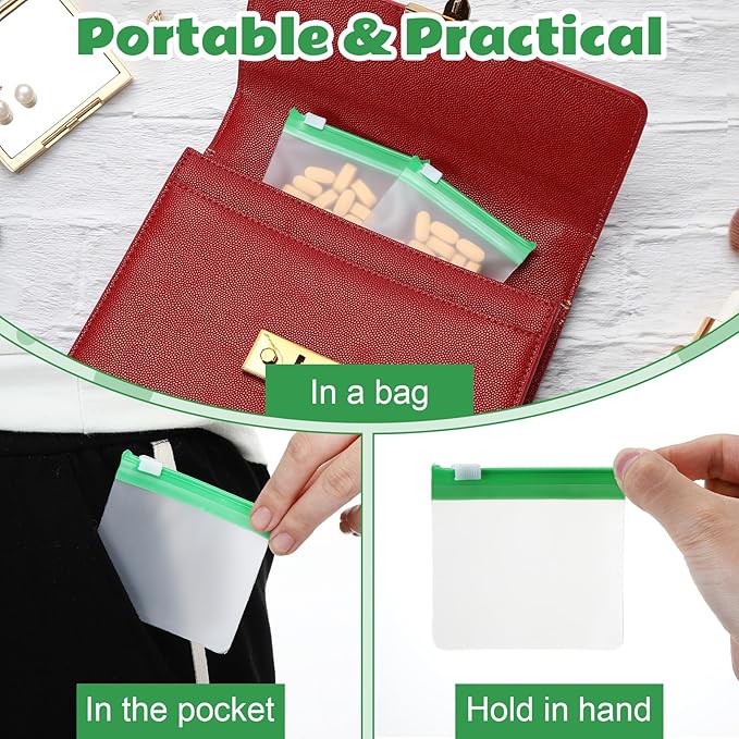 Handepo 24 Pieces Pill Pouch Bags Zippered Set Reusable Translucent Medicine Organizer Sealing Travel Plastic Bags with Slide Lock for Storage (Grass Green)
