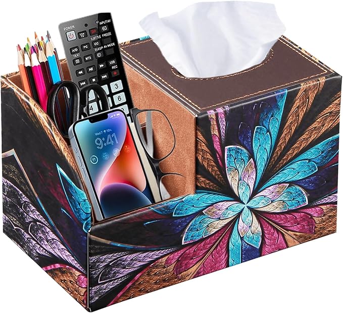 PU Leather Square Tissue Box Cover - Multi-Functional Tissue Box Holder, Tissue Box Cover with Storage,Tissue and Remote Control Holder, Cube Tissue Box Organizer Bedroom Nightstand End Table
