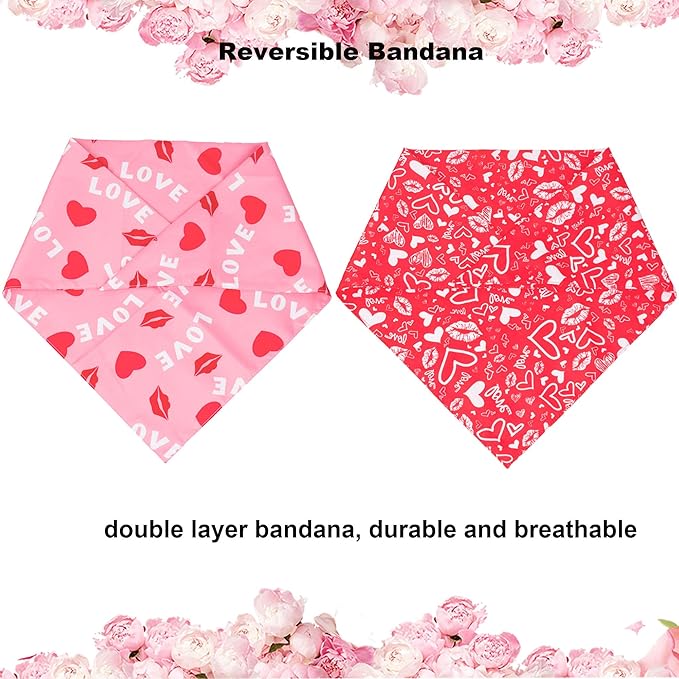 ADOGGYGO Valentine Dog Bandana, Multiple Sizes Offered, Reversible Triangle Dog Scarf Pet Bandana for Small Dogs (Small)