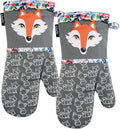Oven Mitts, Heat Resistant Kitchen Mittens with Soft Quilted Cotton Lining Set of 2, Fashion Animal Design with Silicone Printing Anti-Slip Gloves for Baking Cooking Barbecue (Gray 2)