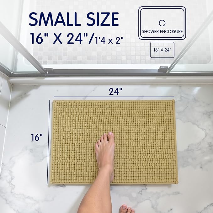 SUBRTEX Bathroom Rugs Chenille Bath Rug, Soft Short Plush Bath Mat, Water Absorbent Shower Mat, Quick Dry Machine Washable(Yellow, 16" x 24")