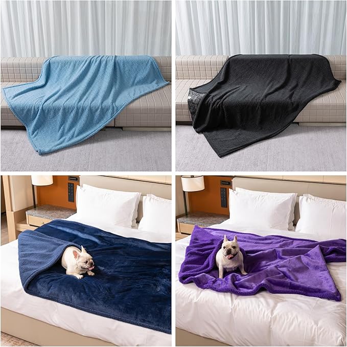 Maidewow Navy Blue Dog Blanket for Pets Reversible Fluffy Pet Bed Cover Mats Waterproof Puppy Blankets Leakproof Sofa Couch Washable Cover Cat Pet Blanket for Warm-Navy Blue,M