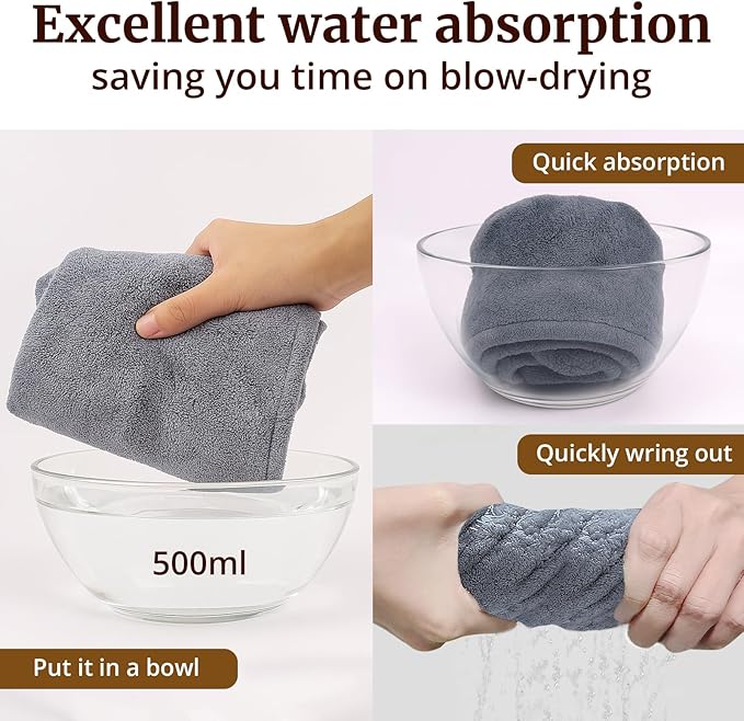 HFZRZFH 3 Pack Plush Yarn Hair Towel Wrap for Women, Super Absorbent & Quick Drying Turban, Anti Frizz Head Towel for Long, Thick, Curly Hair with Secure Button