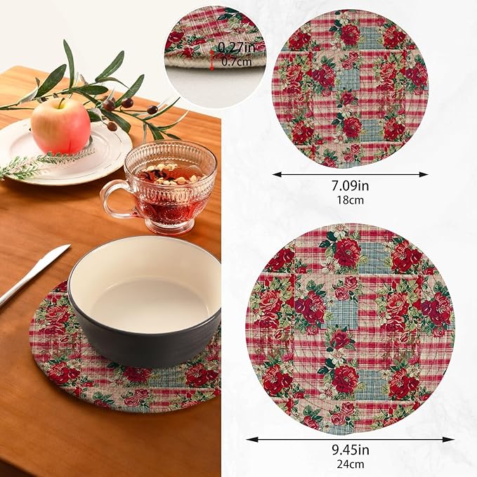 Boccsty Spring Rose Trivets for Hot Pots and Pans Leaves Pot Holders 2PCS Hot Pads Kitchen Pot Holder for Counter Table Countertop Farmhouse