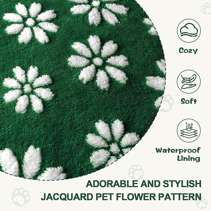Yaning Waterproof Blanket for Dog Cat or Adult, Cute 3D Textured Flower Dog Blanket for Bed Couch Sofa, Soft Liquid Pee Proof Pet Furniture Protector, 60"x80", Green