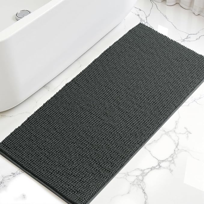 SUBRTEX Bathroom Rugs, 24" x 60" Chenille Bath Rug Soft Short Plush Bath Mat Soft Shower Mat Water Absorbent Shower Mat Quick Dry Machine Washable, Gray