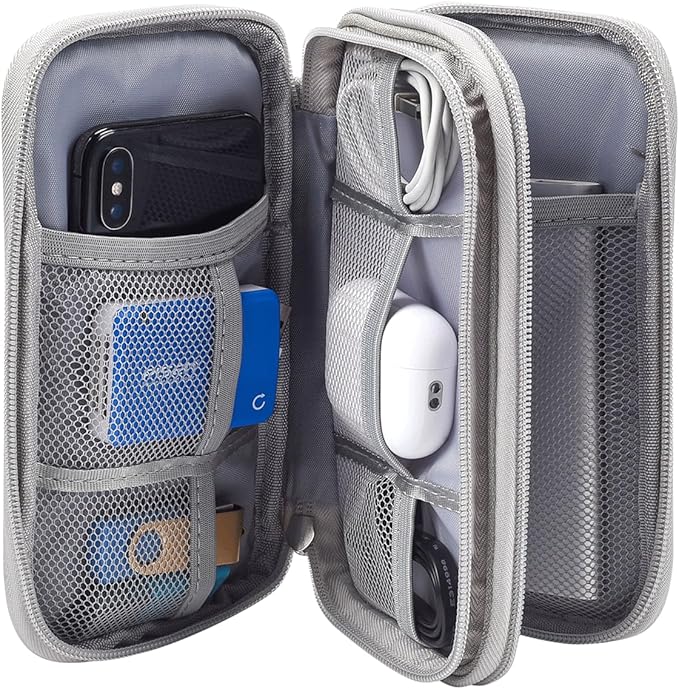 CAAORDKSO Electronic Organizer Travel Cable Accessories Case, Organizer Bag, Accessories Pouch for USB, Cord, Charger, Phone, Power Bank, Earphone (Light Grey, Medium)