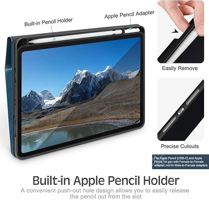 KingBlanc Case for iPad (A16) 11th Generation 11 Inch 2025, iPad 10th Gen 10.9 Inch 2022 with Pencil Holder, PU Leather Protective Cover, Auto Sleep/Wake, Viewing/Typing Angle, Magnetic Clasp, Blue