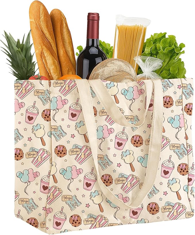Miss Adola Large Canvas Grocery Tote Bag - Reusable Extra Large Shopping Shoulder Bags with 6 Inner Pockets & 2 Handle Strap