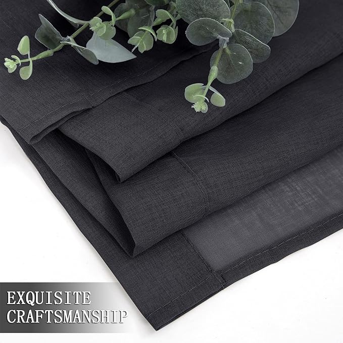 Tollpiz Short Sheer Curtains Linen Textured Bedroom Curtain Sheers Light Filtering Rod Pocket Voile Curtains for Living Room, 54 x 45 inches Long, Black, Set of 2 Panels