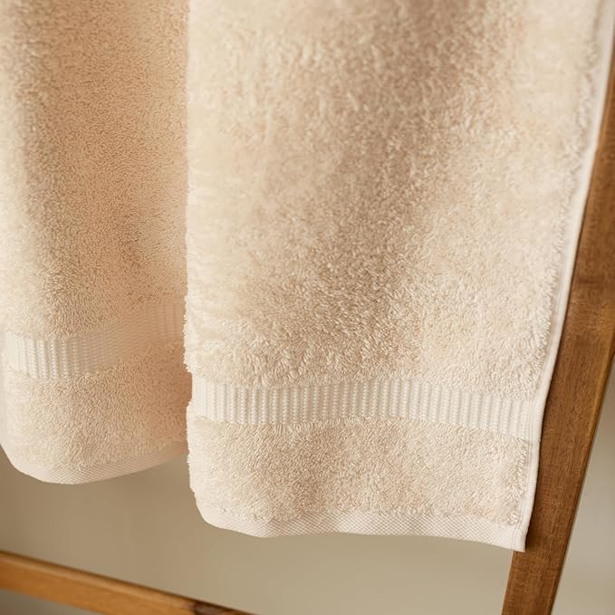 SALBAKOS 100% Turkish Cotton Bath Towel Set of 4 27x54 inch | Heirloom Quality | Hotel & Spa Collection | Ultra Soft, Super Absorbent, Long Lasting Bath Towels | Made in Turkey (Taupe, 4 Bath Towels)