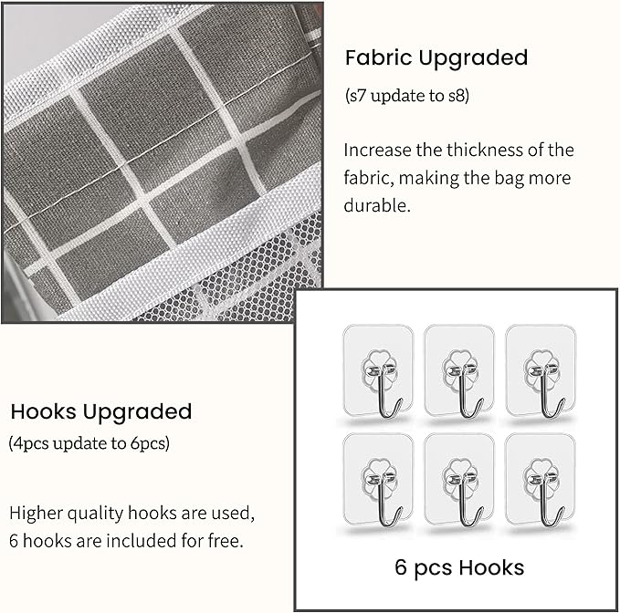 Kanrichu 2pcs Light-Style Wall Hanging Storage Bag, Linen Fabric Door Hanging Organizer Baskets with Pockets, Waterproof Bin for Bedroom, Kitchen, Office, RV Camper (GreyGrid-2pcs)