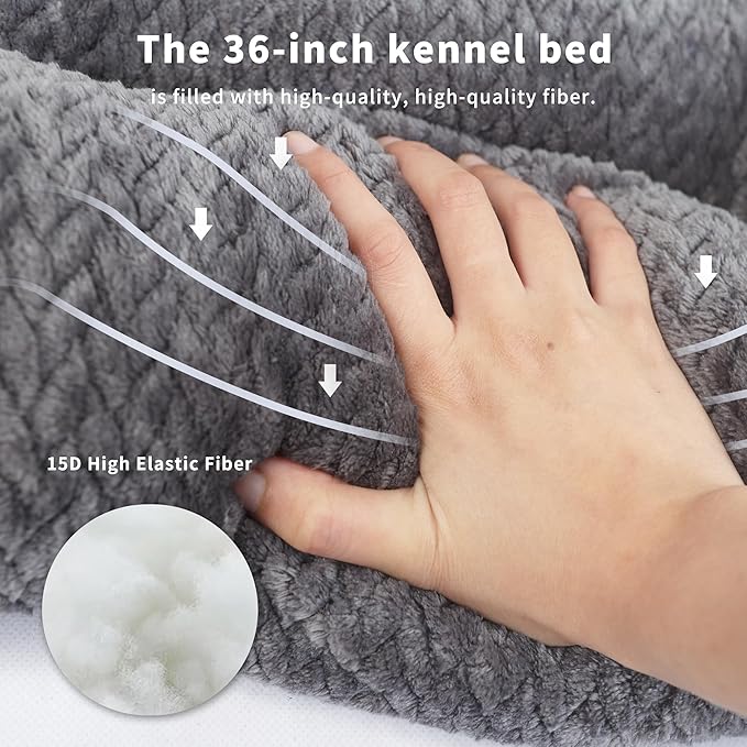 Dog Beds for Crates Washable 36 Inch for Medium Large Dogs Soft and Fluffy Cages Up to 70 lbs Pet Bed Mat Pillows Kennel Pads Grey L