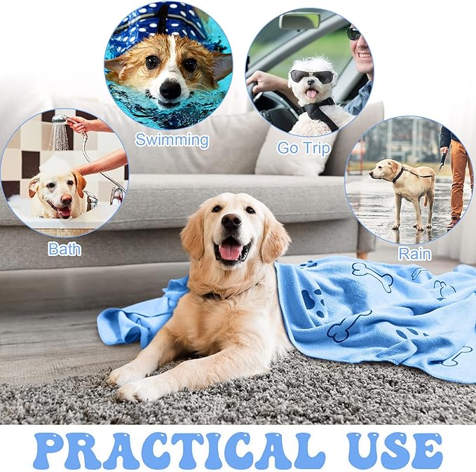 Peryiter 8 Pcs Dog Towels Pet Bath Drying Towels 55 x 28 Inches Large Absorbent Microfiber Quick Fast Drying Soft Beach for Lightweight Cat and Puppy Shower Essentials Cleaning Accessories(Blue)
