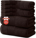 RIVERSIDE Pack of 8 Towels Set, 2 Large Bath, 2 Hand, 4 Face Washcloths, 100% Cotton Hotel Quality, Super Soft, Quick Dry, Highly Absorbent Perfect for Bathroom, Brown