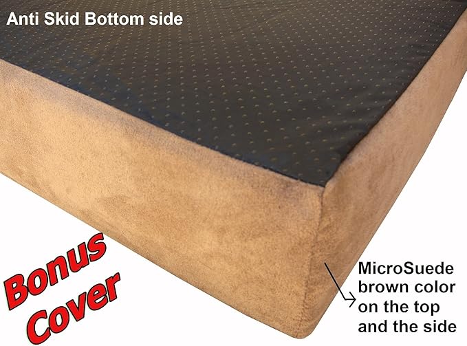 Dogbed4less Waterproof Memory Foam Dog Bed for Medium Dogs with Washable Cover and Extra Pet Bed Case 37X27X4 Inch, Khaki