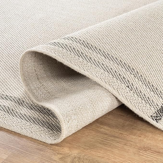Easy Jute Rugs 2x7 Bordered Bone Color Living Room Indoor Outdoor Runner Rug for Patio and Kitchen Rug High Traffic Washable Easy to Clean Solid Boho Woven Design Outside Carpet (2 x 7)