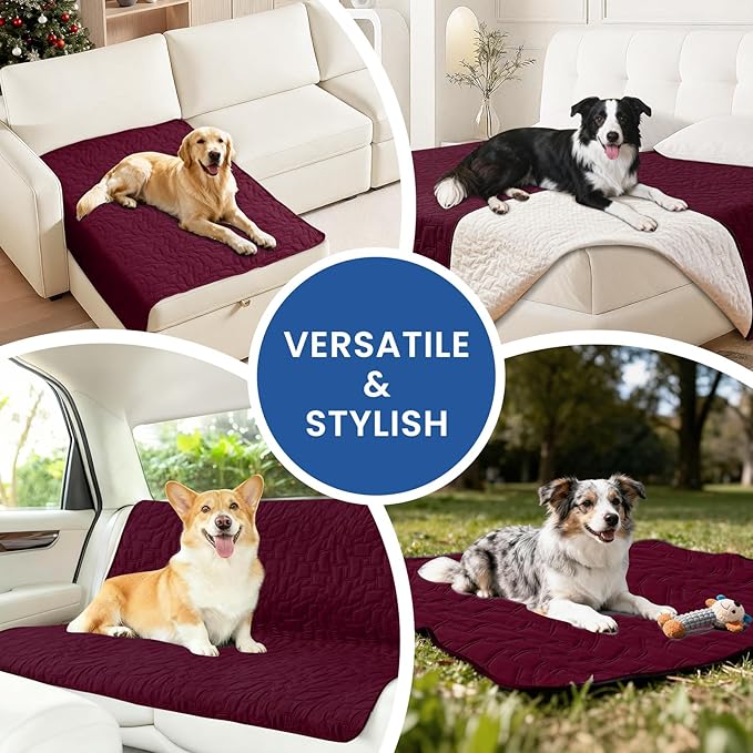 CYCMACO Waterproof Dog Bed Cover, Non-Slip Dog Blanket for Couch, Couch Covers for Dogs Washable, Pet Blanket for Furniture, Pet Bed Mat for Sofa, Car, Pet Supplies Christmas (52x82 Inch, Burgundy)