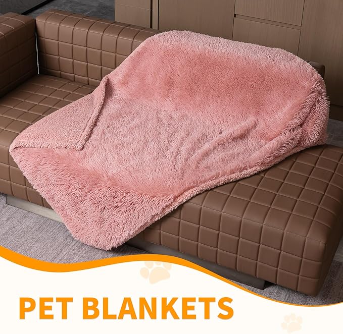 Wowchine Pink Calming Dog Blanket Waterproof Pet Blankets Fluffy Long Faux Fur Cat Throw Blankets for Couch Furniture Protector Love Bed Cover Washable(Pink,M)