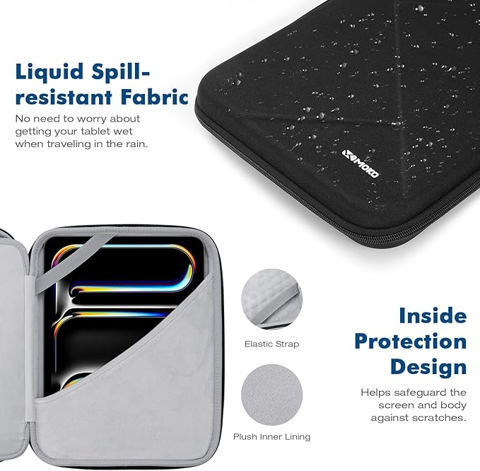MoKo 9-11 Inch Tablet Sleeve Bag for New 11-inch iPad Air M3, i-Pad A16 2025, iPadPro 11 M5/M4, Air 5/4/3th 10.9"/10.5", 10/9/8th 10.9/10.2, Tab S8/S9 11", Hard EVA iPad Bag with Padded Handle, Black