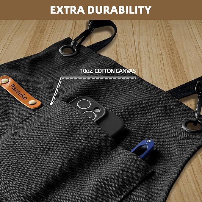 Professional Chef Apron for Mens, 100% Cotton Canvas, Kitchen Cooking BBQ Grilling Apron, Durable