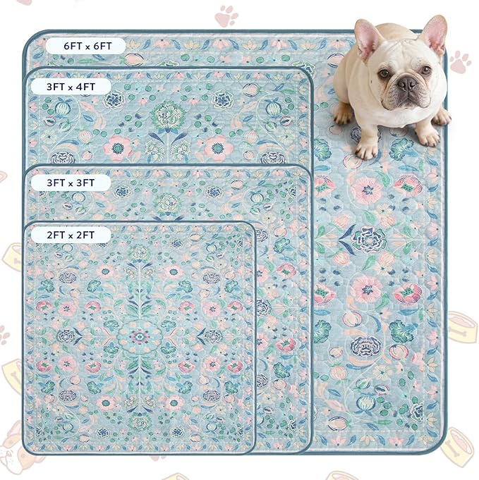 Lahome Washable Reusable Pee Pads for Dogs - Blue Botanical Floral 2 Pack Puppy Pads, Super Absorbent & Waterproof Dog Training Mats for Potty & Crate - Leakproof with Non-Slip Backing (36"x36")
