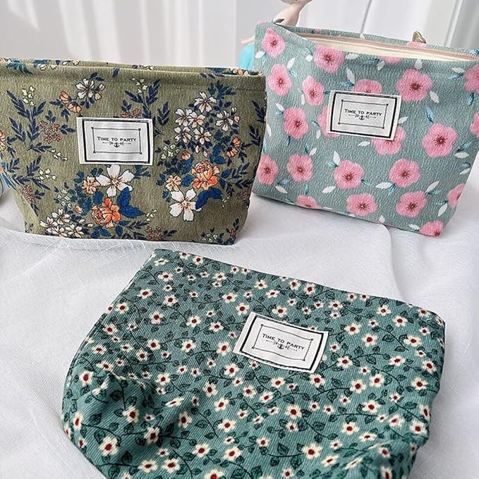 SxoSyo Cosmetic Bags for Women Makeup Bag Large Capacity Purse Travel Toiletry Zipper Storage Pouch Make up Brushes Organizer for Gifts (Plant Flowers, Dark Green)