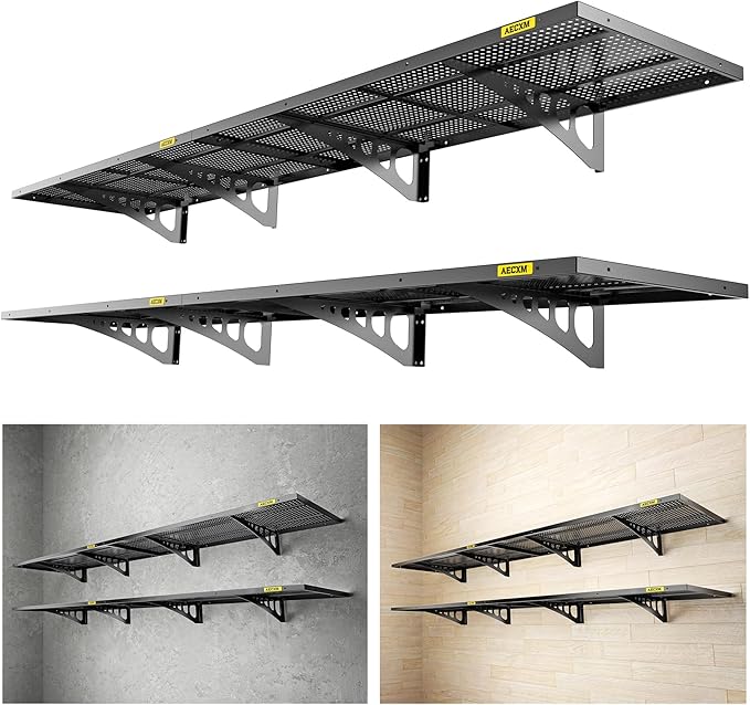 Aecxm 4-Pack 1.64x4ft Adjustable Garage Wall Shelving 1120lbs Load Capacity Heavy Duty Wall Mounted Storage Shelf Metal Floating Shelves for Garage(Black)