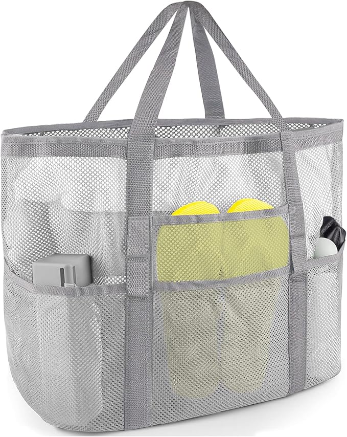 SRISE Mesh Beach Bag - Large Beach Tote Bag for Family Beach Bag for Toys & Vacation Essentials