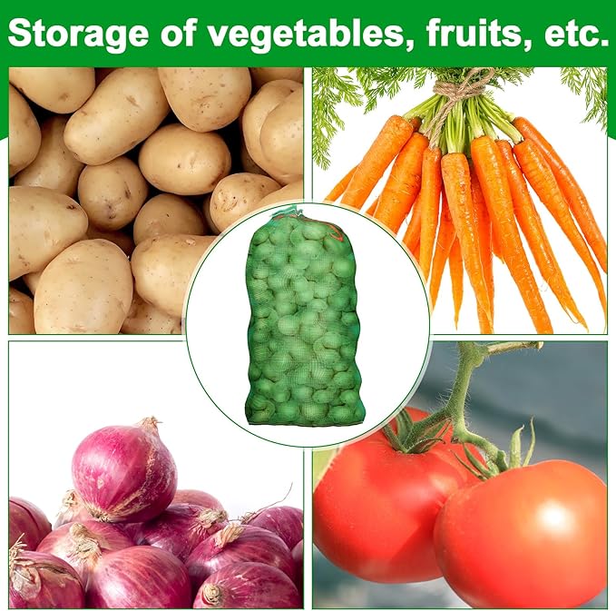 SATINIOR 60 Pcs Large Mesh Storage Produce Bags 21'' x 32'' Mesh Onion Bags 50 Lbs Reusable Vegetable Storage with Drawstring Potato Sacks for Onion Potato Citrus Fruit Produce Firewood