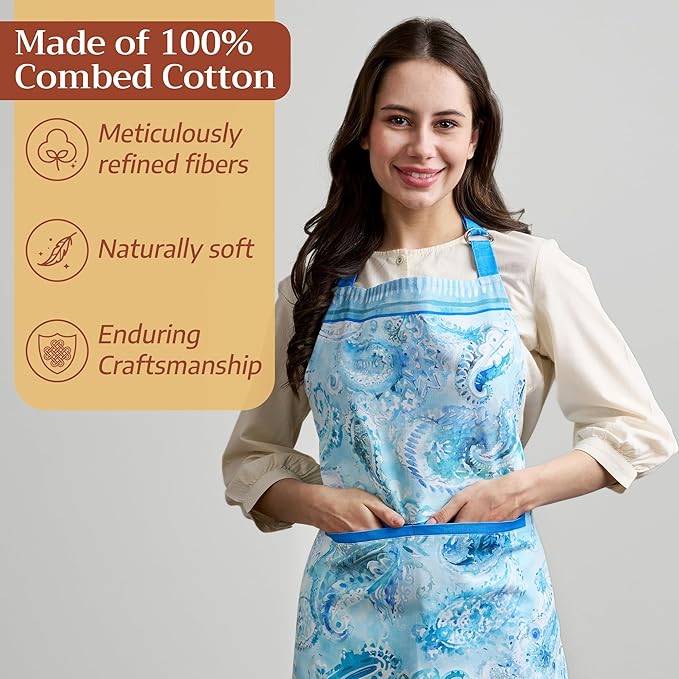 Maison d' Hermine 100% Cotton Apron for women with Pocket Kitchen Chef Apron for Men Cooking Gardening Server Waitress