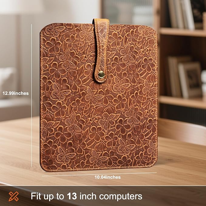 Thryxop Genuine Leather Laptop Sleeve for MacBook Air 13 inch M4 M3 M2 M1, Vertical & Slim Protective Case, Compatible with iPad Pro 12.9 & Magic Keyboard - Brown