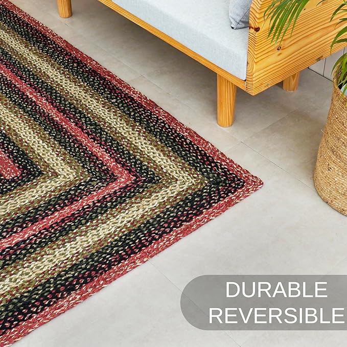Traditional Jute Braided Rug, Rustic Country Décor for Kitchen, Living Room, Dining Room, Bedroom, Heritage, 10'X14'