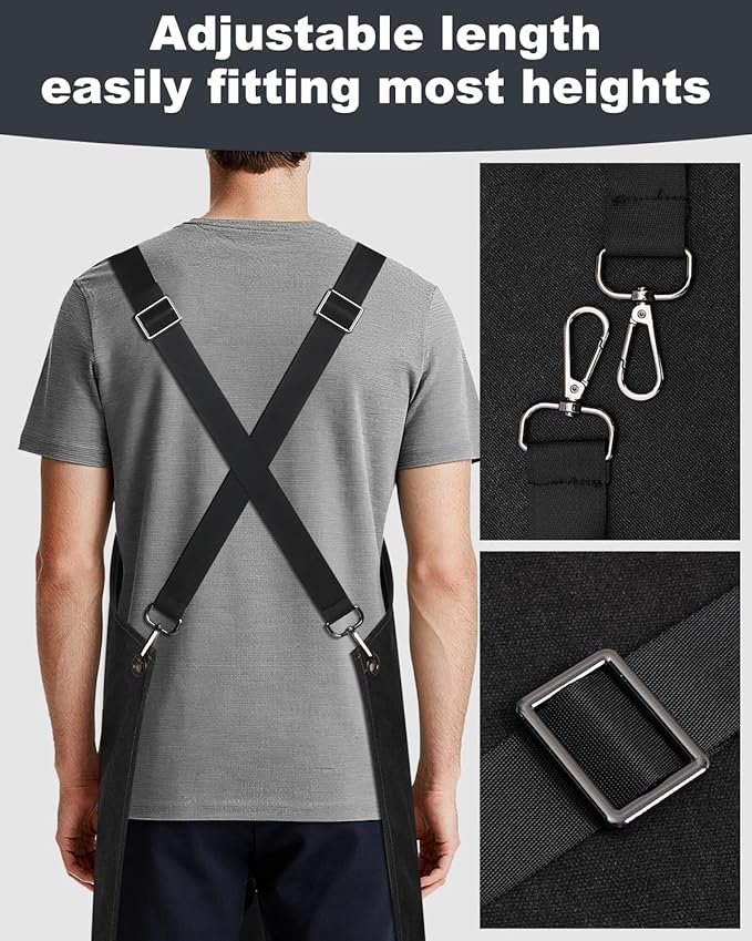 Kitchen Apron - 3 Large Pockets, Cross Back Apron With Adjustable Straps, Cooking Kitchen Chef Apron For Women And Men, Wear-Resistant & Easy To Clean.（Black）