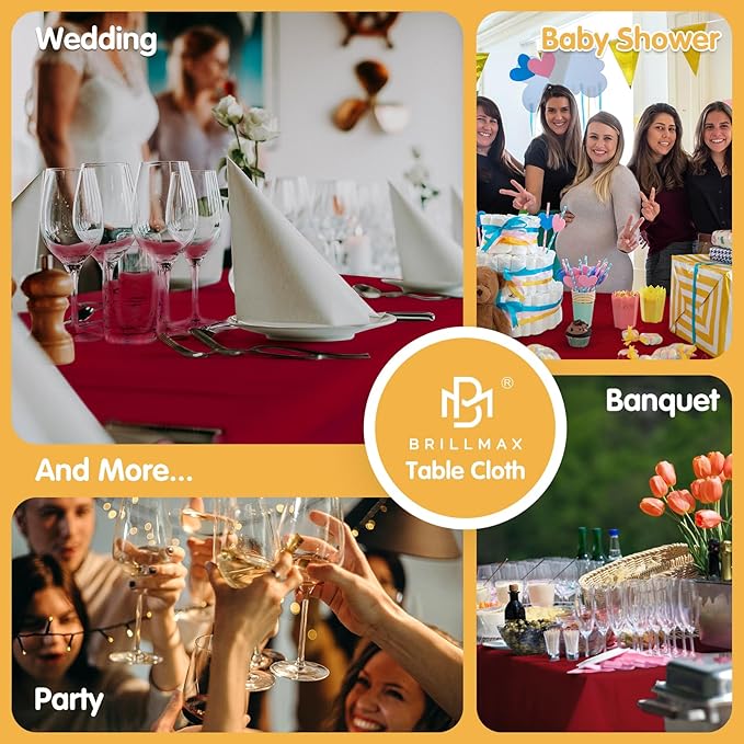 BRILLMAX 10 Pack Burgundy Tablecloths for 6 Foot Rectangle Tables 60 x 102 Inch - 6ft Rectangular Bulk Linen Polyester Fabric Washable Cloth Cover for Wedding Reception Banquet Birthday Party