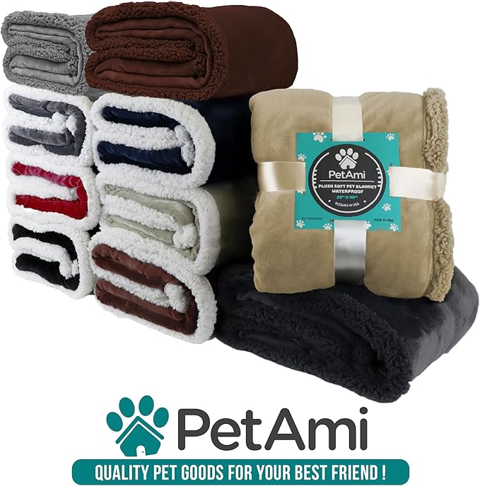PetAmi Waterproof Dog Blanket for Medium Large Dog Puppy Cat Throw for Couch Cover Leakproof Protection, Sherpa Fleece, Reversible Soft Washable 60x40 Navy Gray