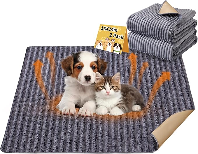Dog Crate Mat, 2 Pack 18"×24" Flannel Washable Pet Mat for Dogs and Cats, Non-Slip Pet Pad for Kennel Training, Absorbs Urine and Waterproof Pad for Sofa Bed Crate Kennel Car Seat Floor（Gray）