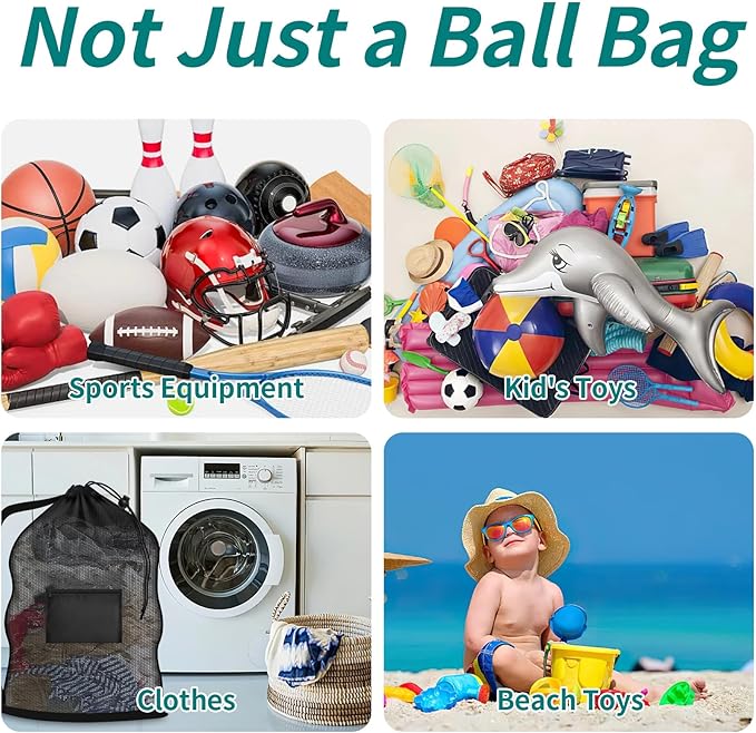 Extra Large Sports Ball Bag, Heavy Duty Breathable Mesh Storage Bag, 40" x 30" Hold 10-12 Soccer Basketball Football, Adjustable Shoulder Strap, Ideal for Coaches, Team, Swimming Gear