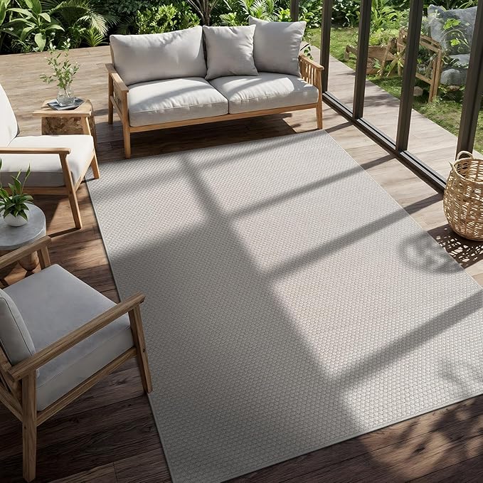 CAMILSON Easy Jute Rug 9x12, Indoor Outdoor Off-White Farmhouse Area Rugs for Living Room Patio and Kitchen Rug, Solid Woven Design, Easy-Cleaning, Washable Outside Carpet Alfombras (9 x 12)