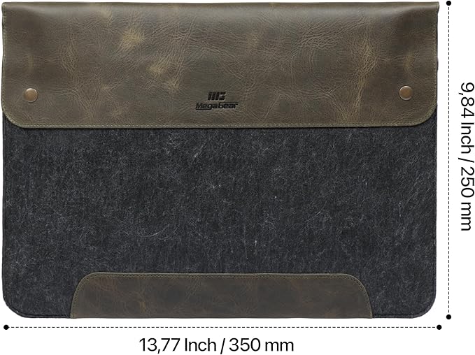 MegaGear Genuine Leather and Fleece MacBook Bag Laptop Sleeve for MacBook Pro and MacBook Air Case 14 Inch - 13 Inch (M4, M3, M2, M2, M1, Pro, Max) 13.3 Inch, iPad Pro 12.9 Inch - 2020 to 2024 Models