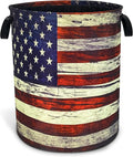 NUTAINLA Retro American Flag Laundry Basket Patriotic Foldable Oxford Cloth Funny Tote Bag Laundry Hamper Clothes Storage Bucket Toy Organizer For Bathroom/Laundry Storage/Bedroom 18.9x16.5 Inch