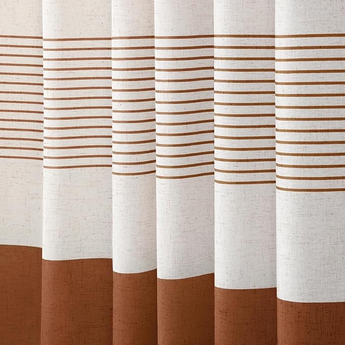 XOGUIBO Fall Shower Curtain Boho Linen Striped Shower Curtains for Bathroom with Tassel 72 X 72 Orange