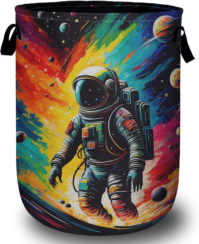 Astronaut Space Laundry Basket, Laundry Hamper Collapsible Oxford Cloth with Handle Clothes Toy Storage Bin for Bathroom Laundry Room Bedroom 15.7 X 20 Inch
