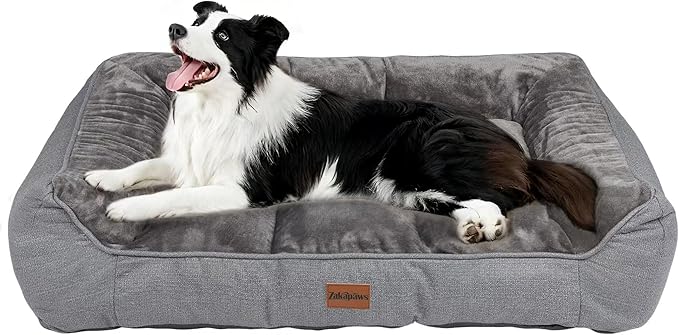 ZAKAPAWS Orthopedic Dog Bed for Large Dogs - Waterproof Memory Foam Dog Couch Bed with Sides, Pet Beds with Washable Cover & Non-Slip Bottom, Grey, 38x28 Inch