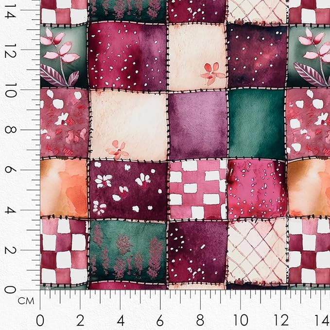 Cotton Satin Fabric Panel with Floral Patchwork Designs – 6 Printed Panels 9.8×9.8 in, Continuous Uncut Fabric Sheet 29.5×19.7 in, 100% Cotton for Quilting, Sewing & DIY